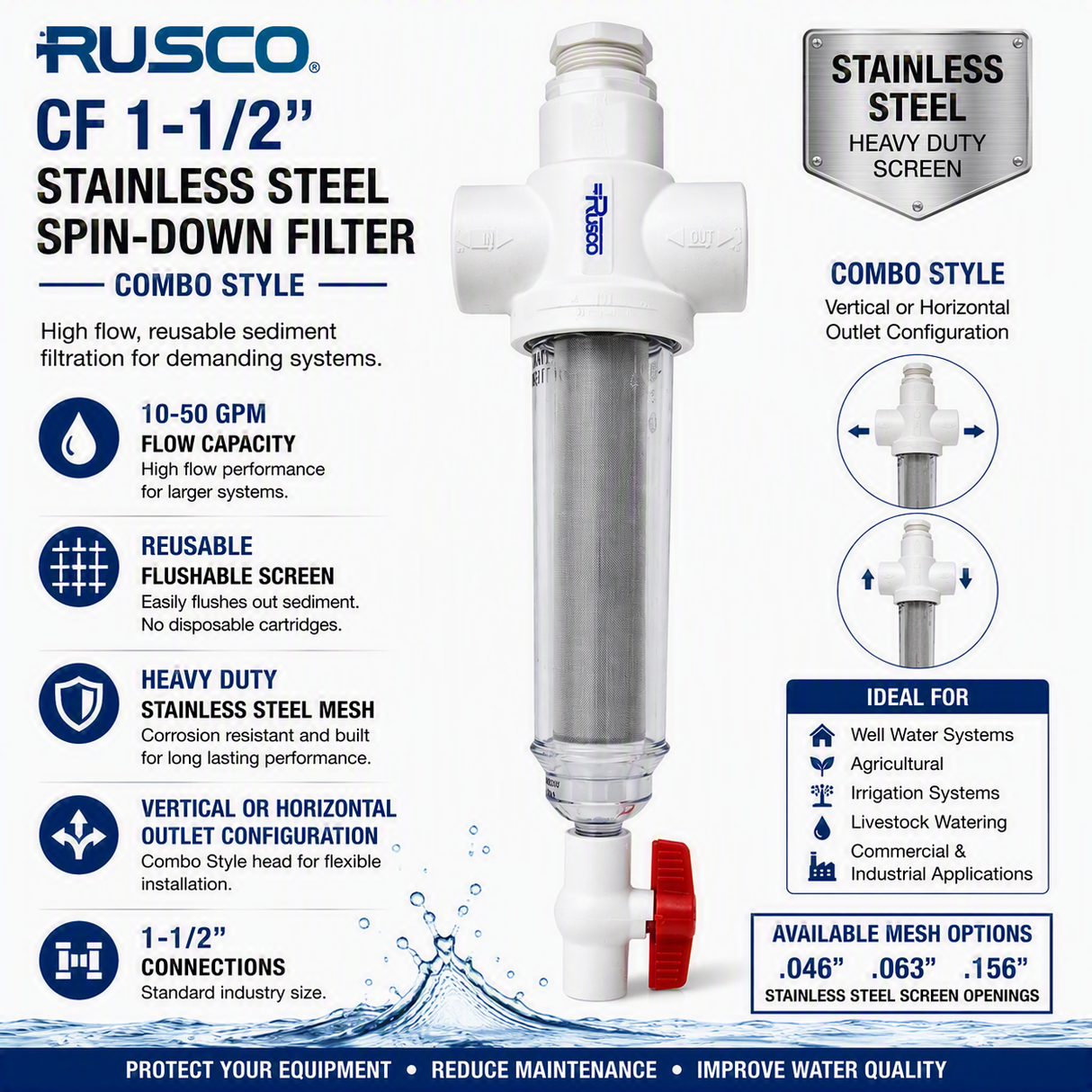 Rusco CF 1-1/2" Combo Style Spin-Down Sediment Filters