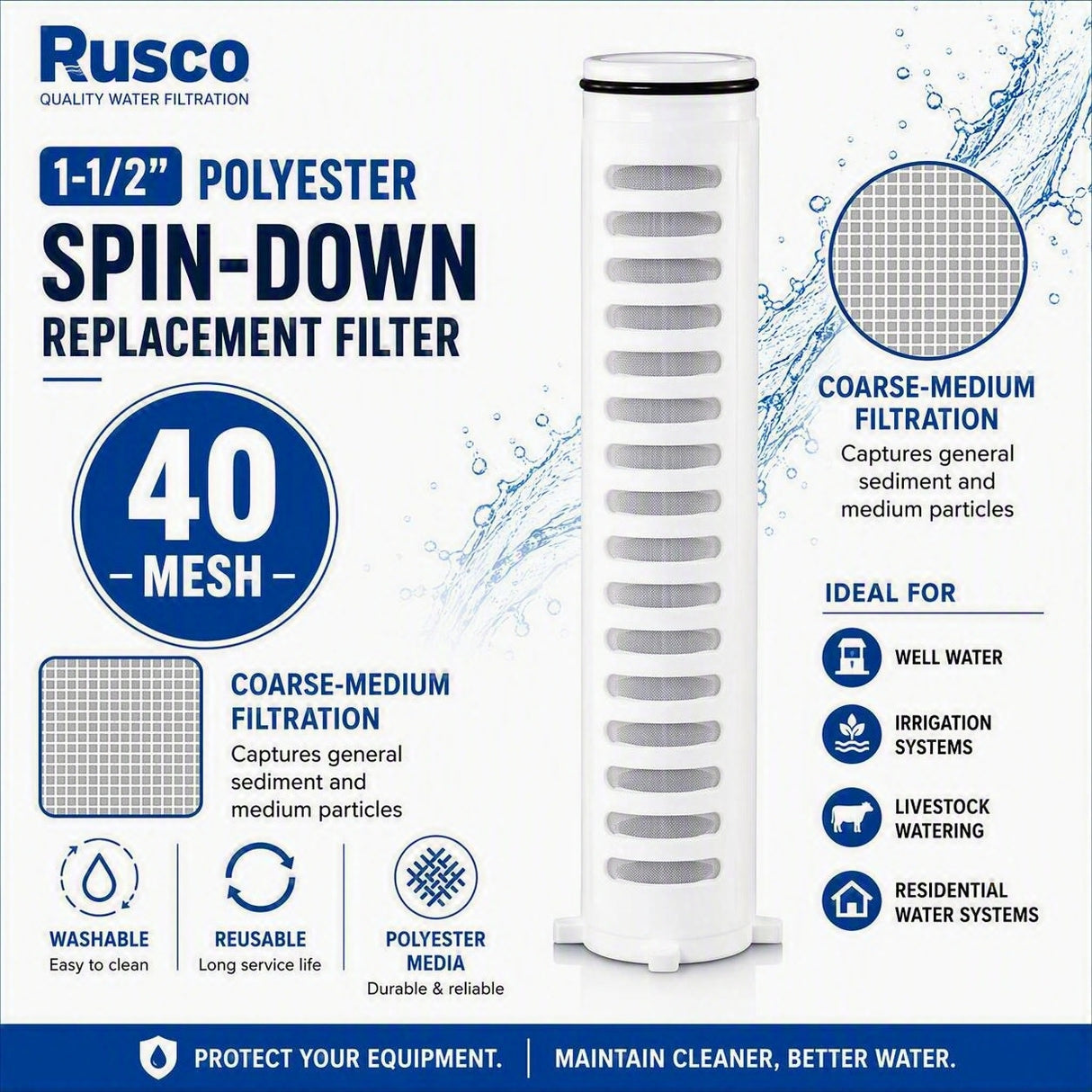 Rusco 1-1/2" Spin-Down and Hot Water Filter Replacement Elements