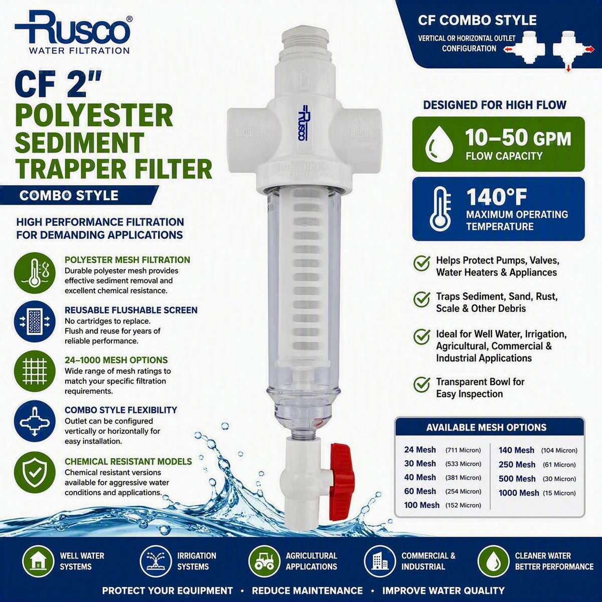 Rusco CF 2" Sediment Trapper Filter | Combo Style Sediment Filtration