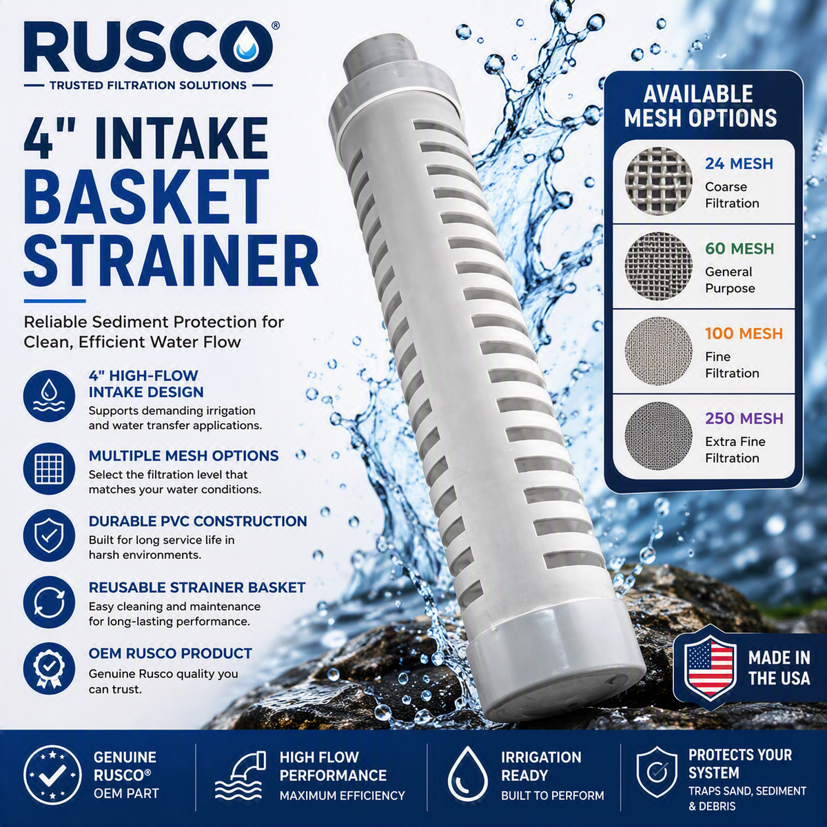 Rusco 4" Basket Strainer Replacement Screens | OEM Filter Baskets