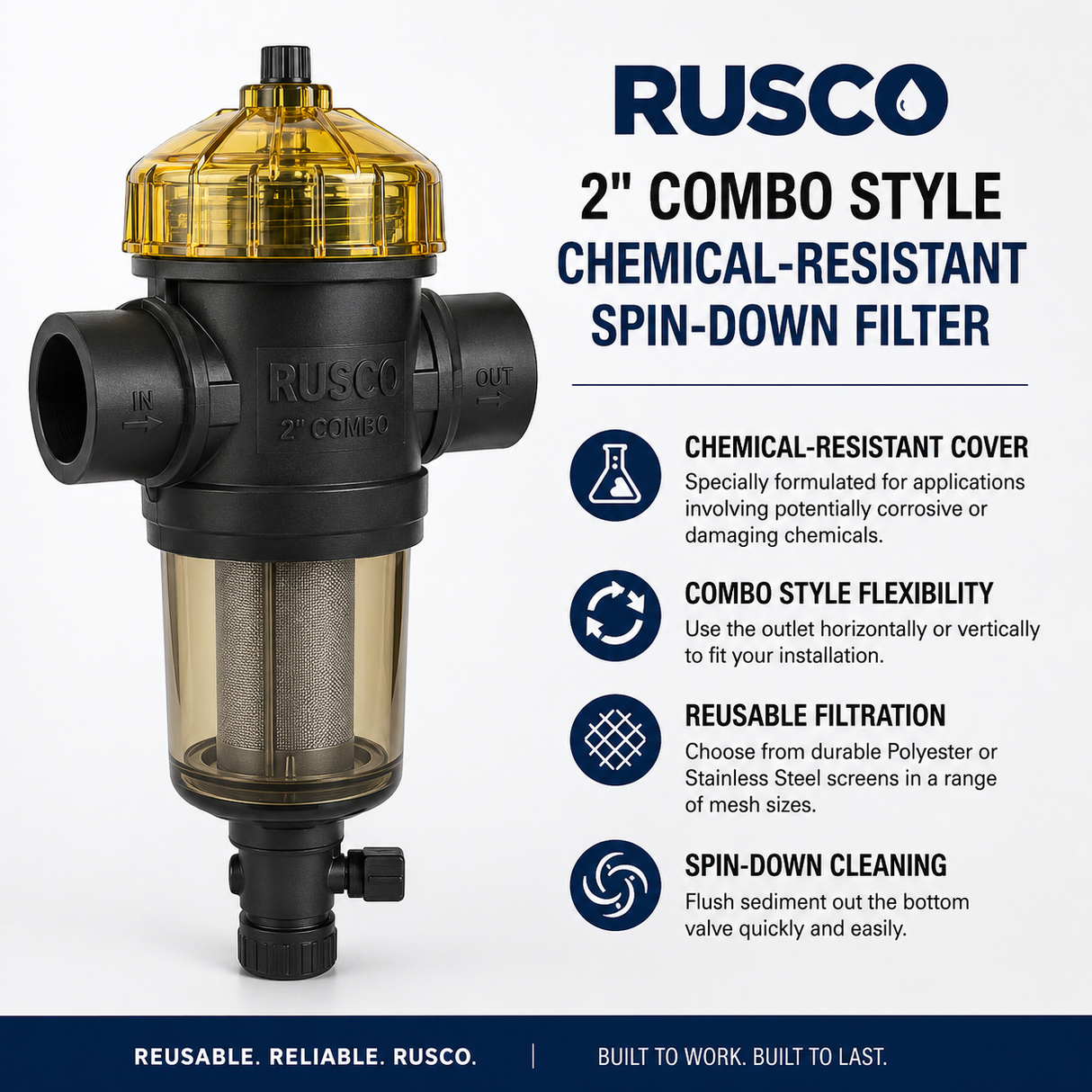 Rusco 2" Combo Style Chemical-Resistant Spin-Down Filter