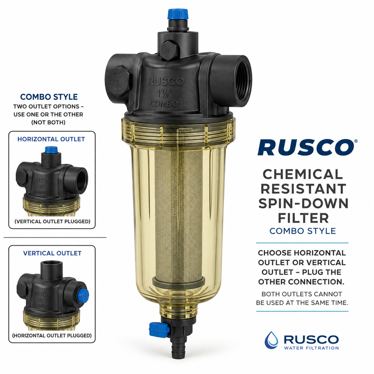 Rusco 1-1/2" Combo Style Chemical-Resistant Spin-Down Filter