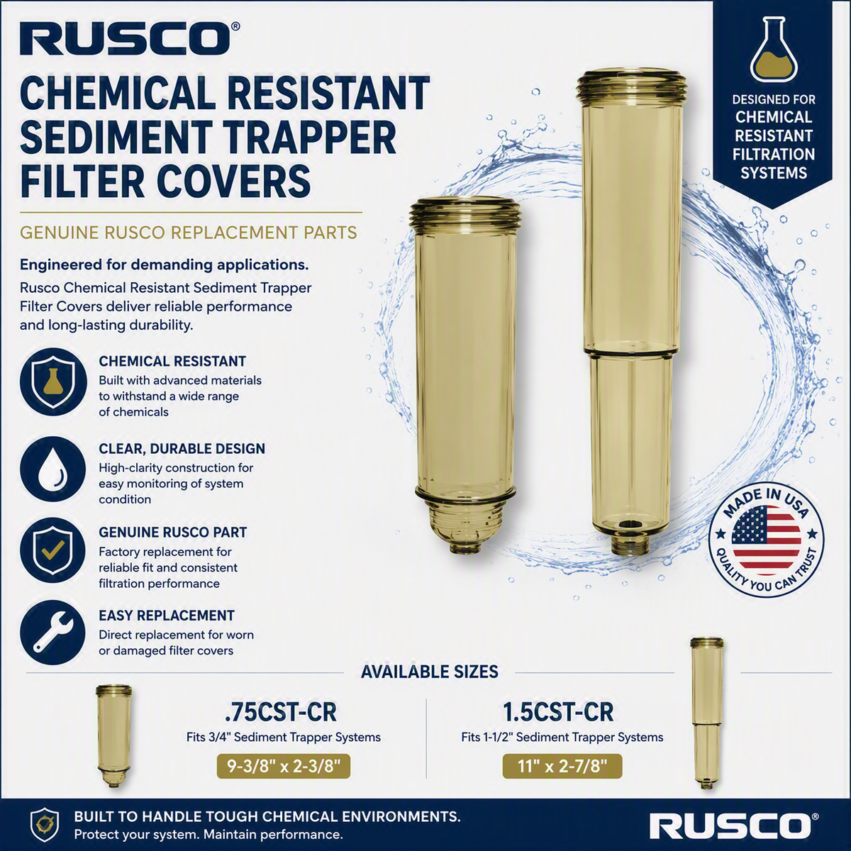 Rusco 3/4", 1-1/2", 1-1/4" Hot Water Replacement Filter Body | Replacement Housing