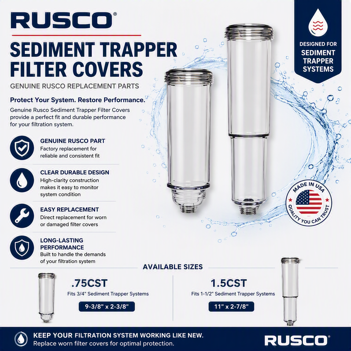 Rusco 3/4", 1-1/2", 1-1/4" Hot Water Replacement Filter Body | Replacement Housing