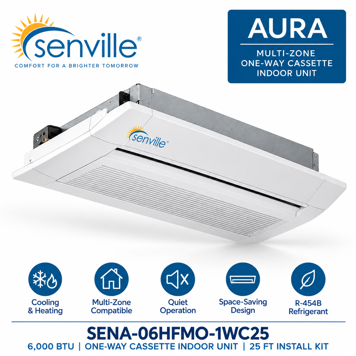 Senville AURA Multi-Zone One-Way Cassette Indoor Units | 6K–18K BTU