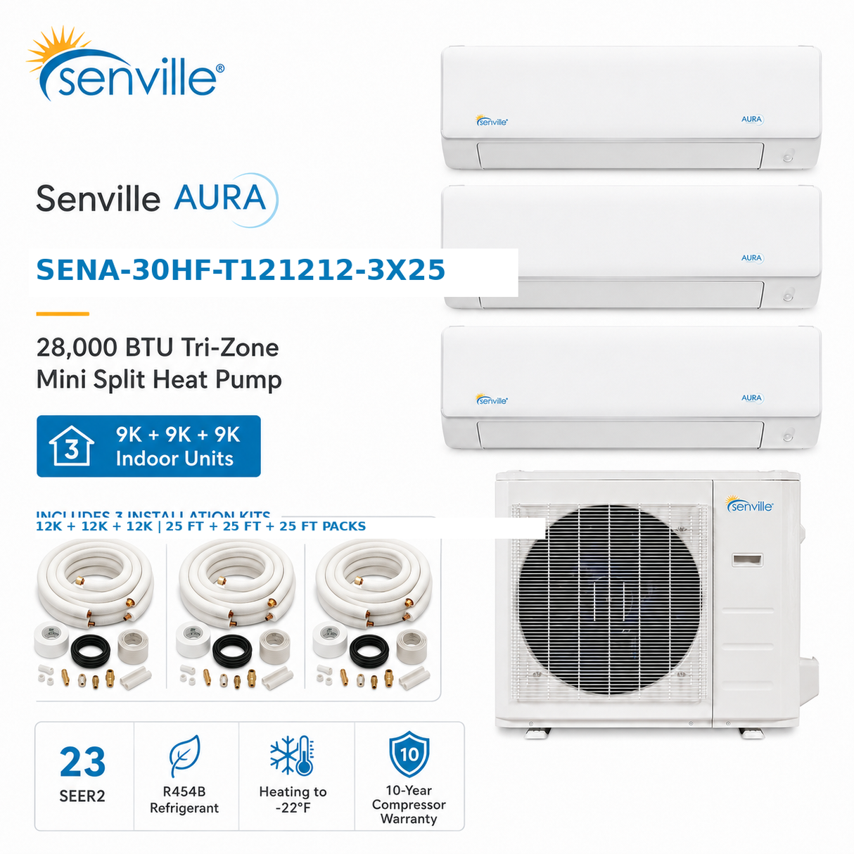 Senville SENA 28000 BTU Tri Zone Ceiling Air Conditioner - Heat Pump