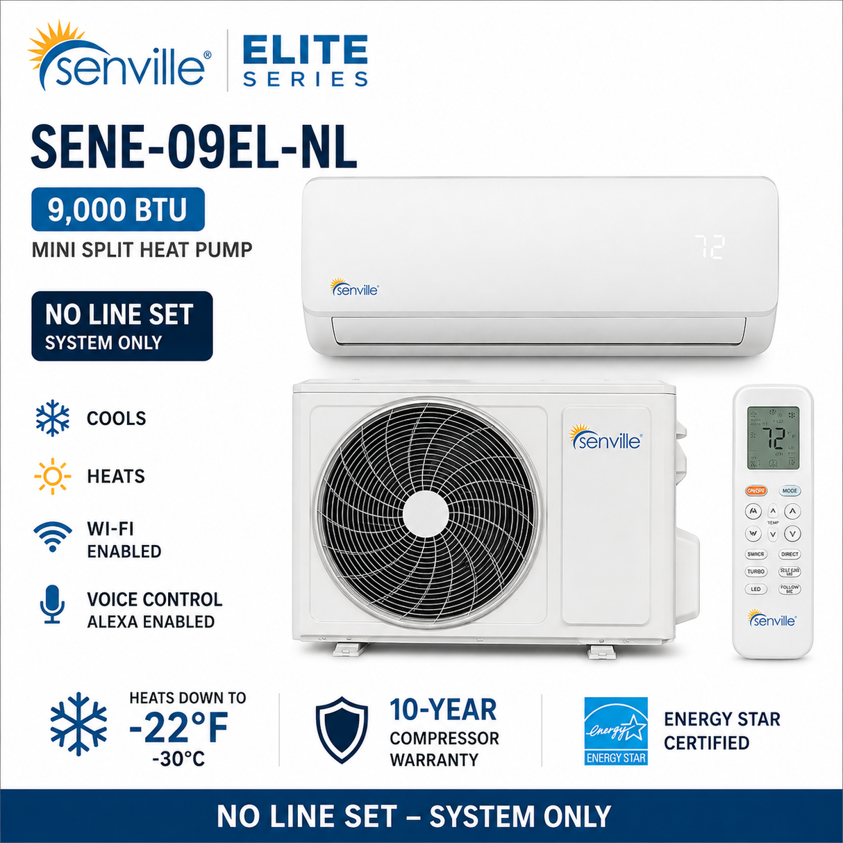 Senville ELITE Series Mini Split Heat Pump | 9K–24K BTU | SENE-EL