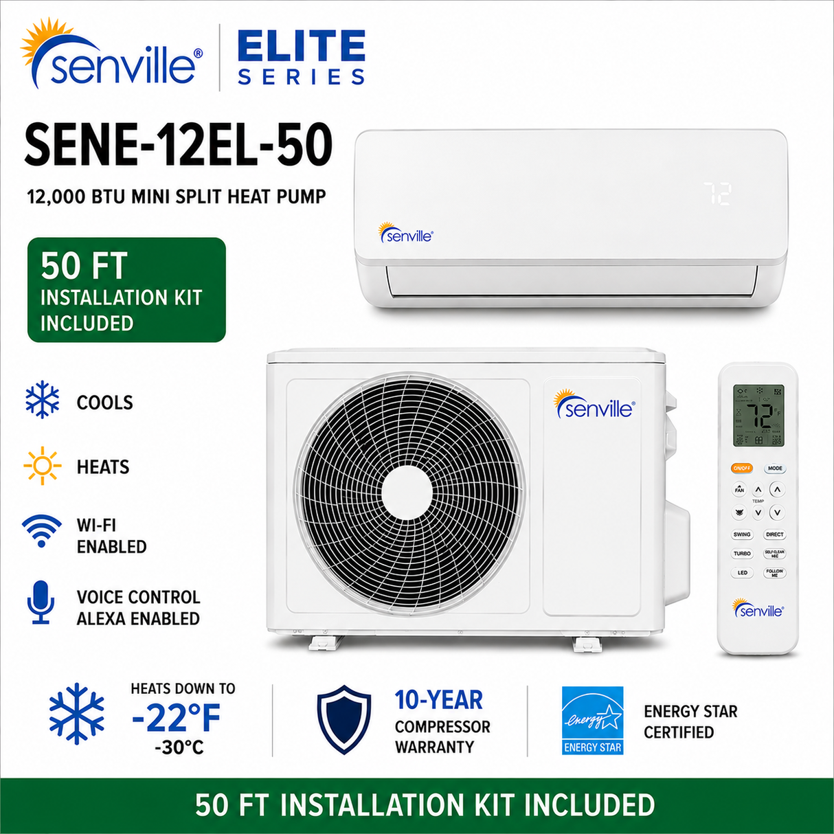 Senville ELITE Series Mini Split Heat Pump | 9K–24K BTU | SENE-EL