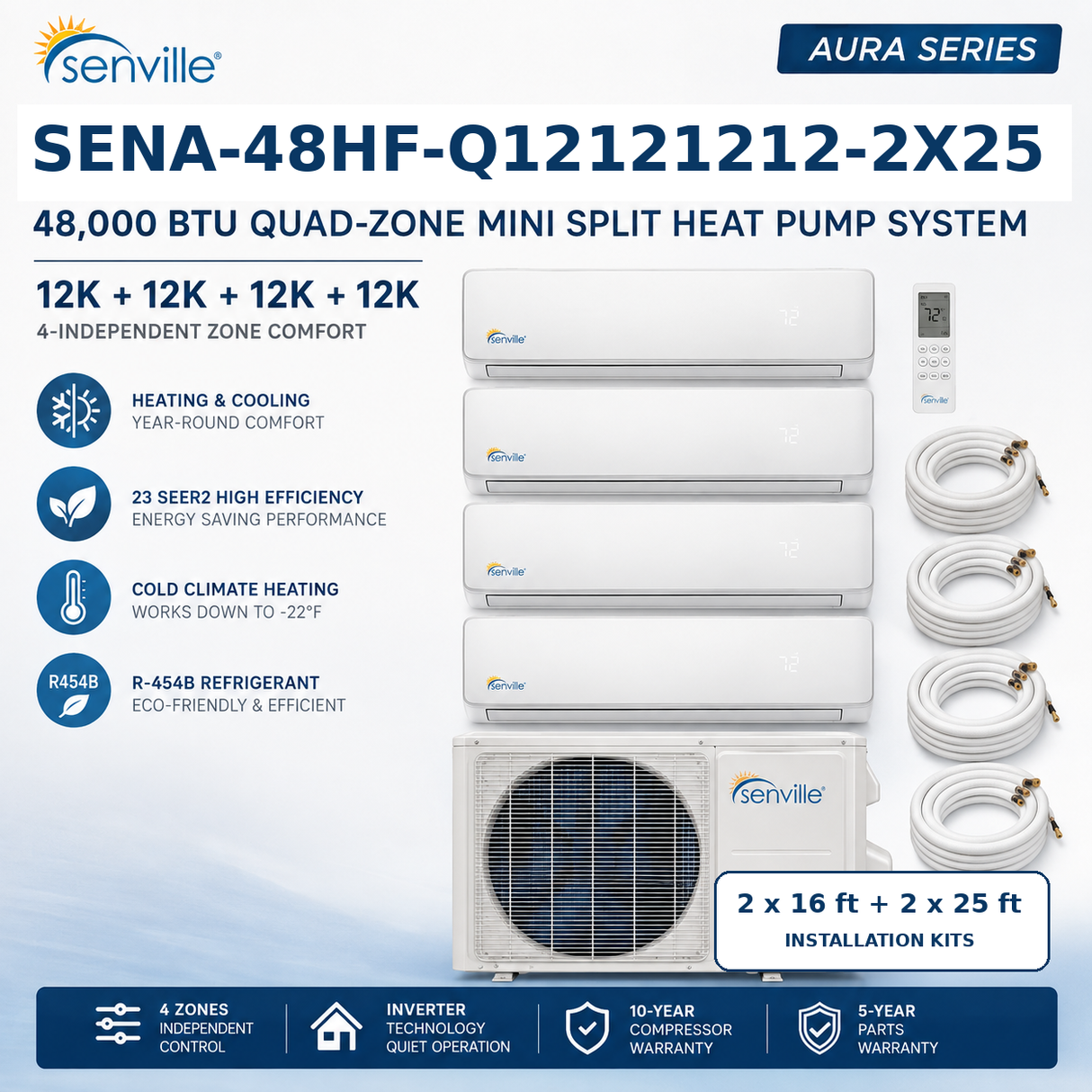 Senville AURA 48,000 BTU Quad-Zone Mini Split Heat Pump | SENA-48HF/Q