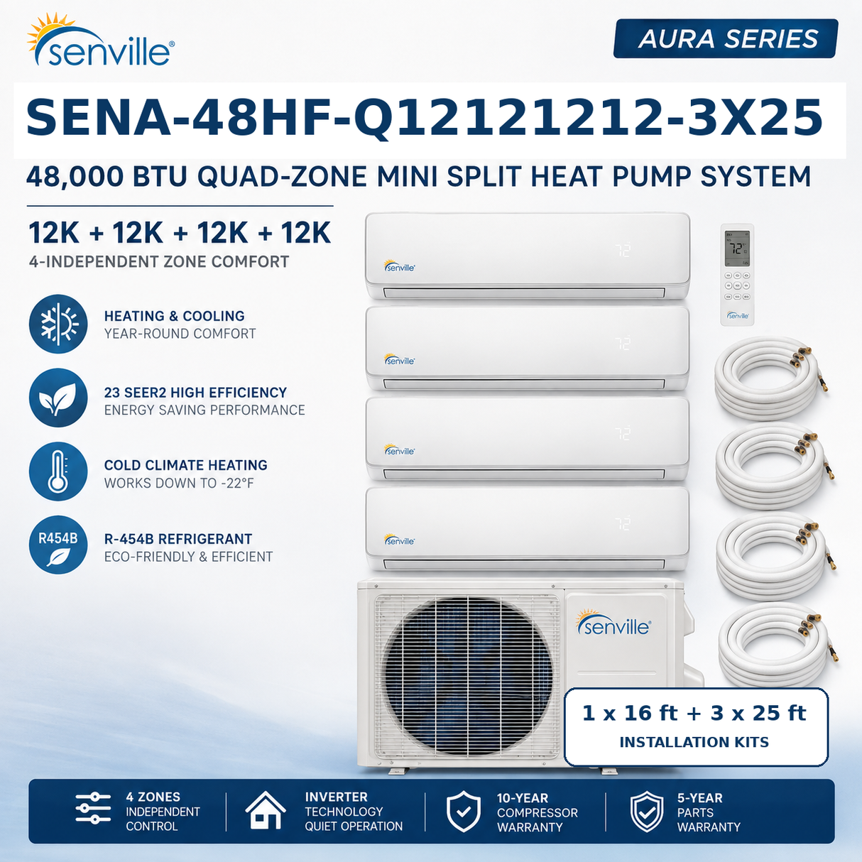 Senville AURA 48,000 BTU Quad-Zone Mini Split Heat Pump | SENA-48HF/Q