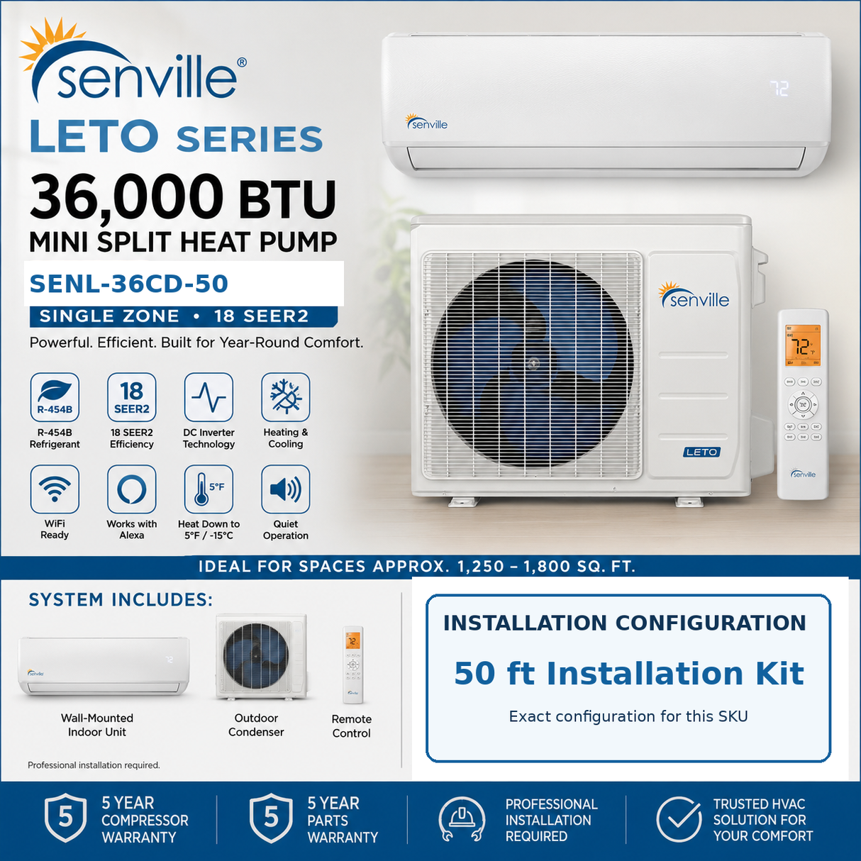 Senville LETO 36,000 BTU Mini Split Heat Pump | SENL-36CD