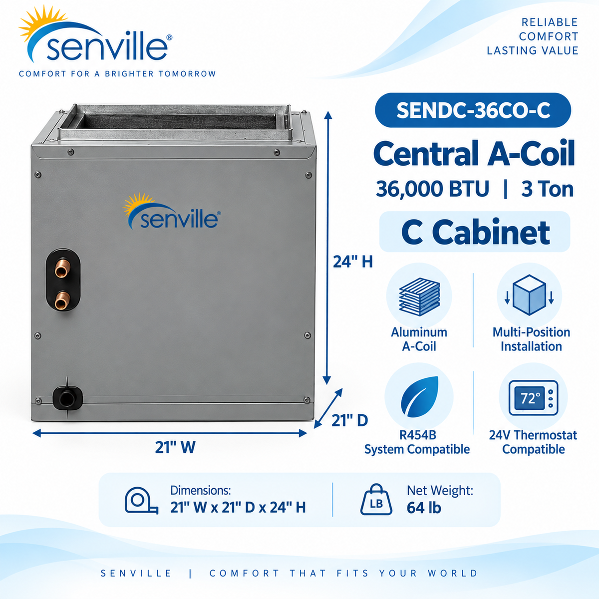 Senville SENDC Central A-coils in 2, 3 and 5 ton capacities.