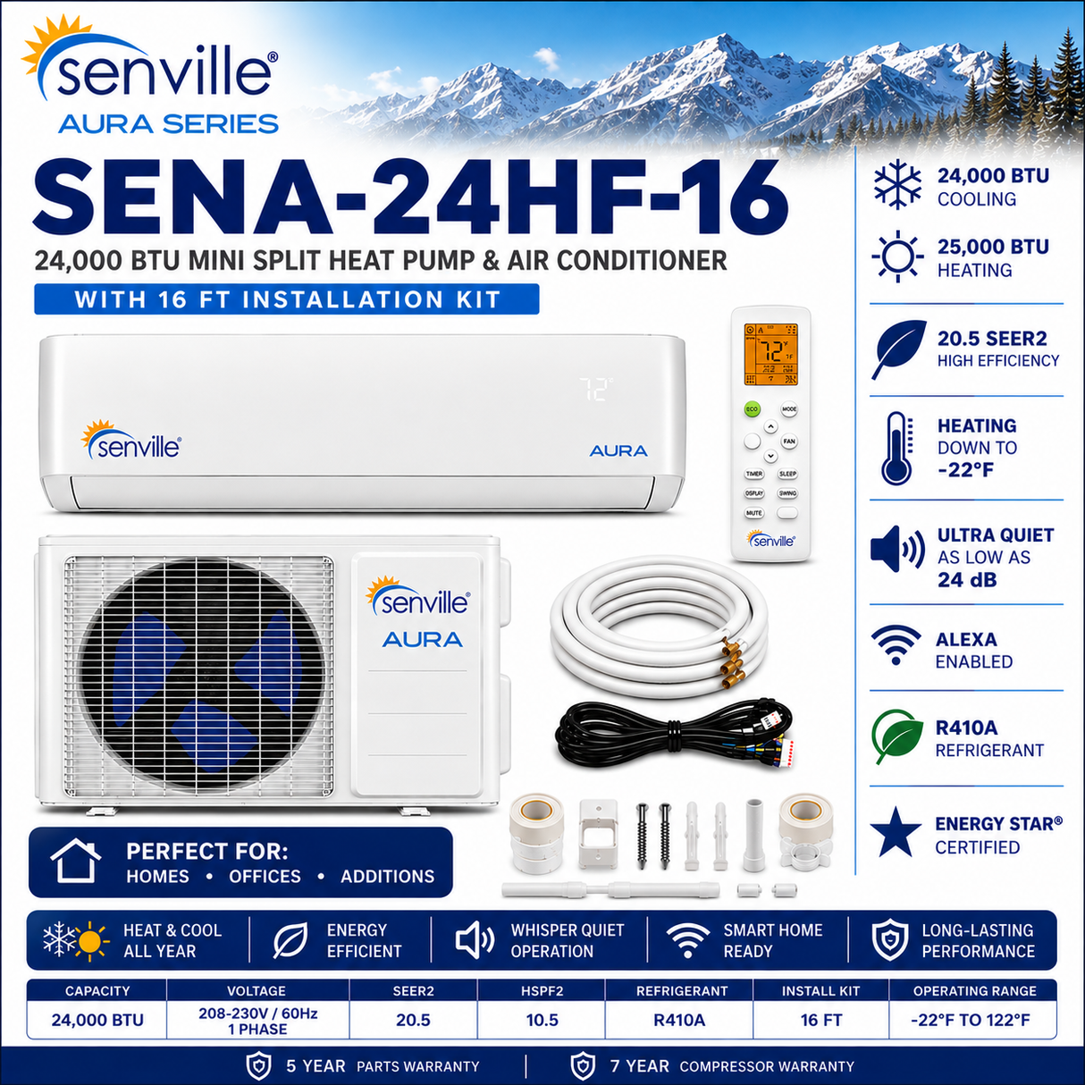 Senville AURA Wall Mounted Mini Split Air Conditioner & Heat Pump Systems