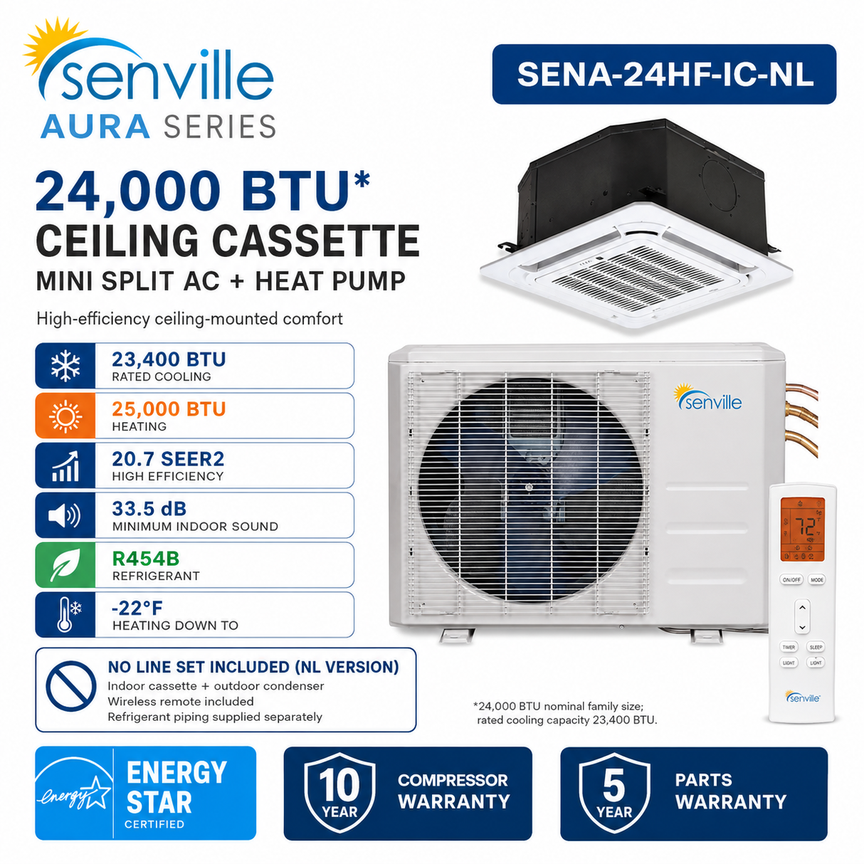 Senville AURA Ceiling Cassette Mini Split Heat Pumps | ENERGY STAR R-454B