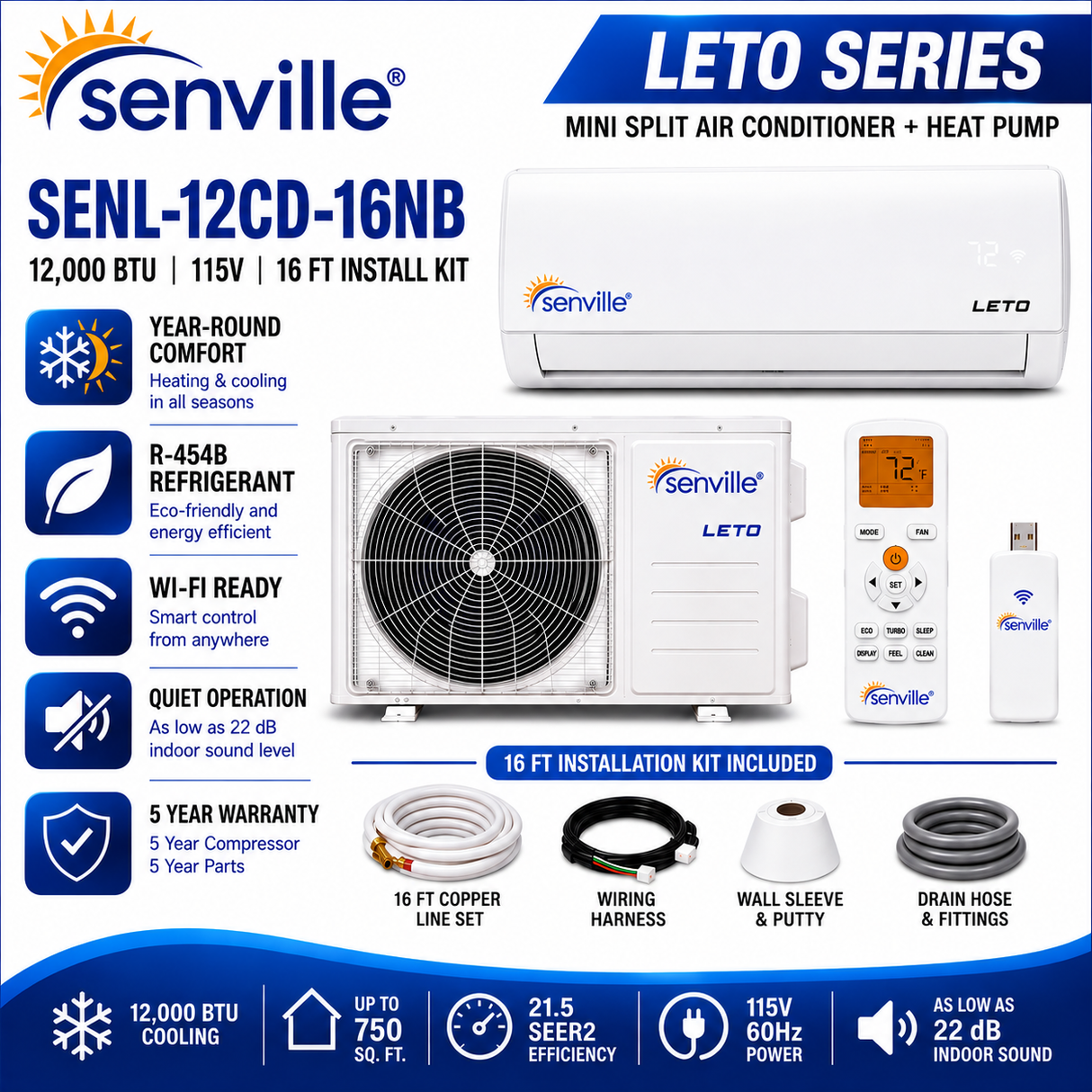 Senville LETO Series Wall‑Mounted Mini Split AC & Heat Pump