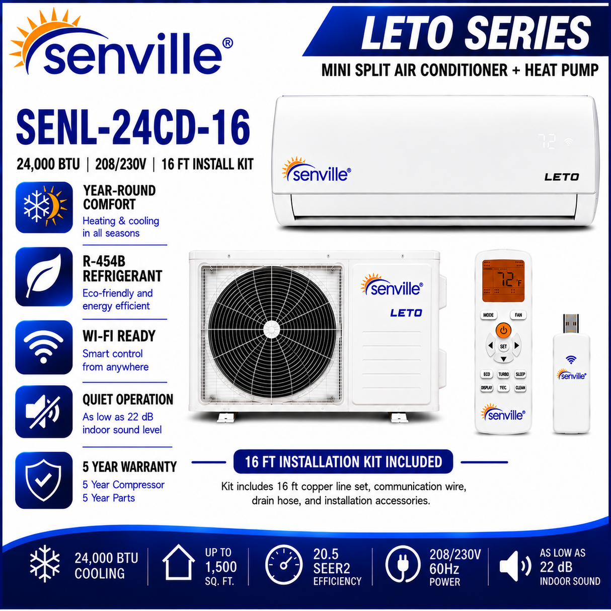 Senville LETO Series Wall‑Mounted Mini Split AC & Heat Pump