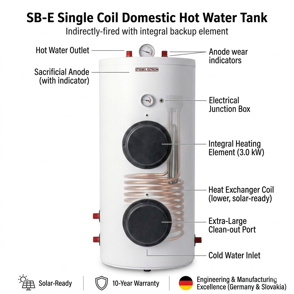 Stiebel Eltron SB 300 E Single Coil DHW Tanks with Integral Backup Heating Element