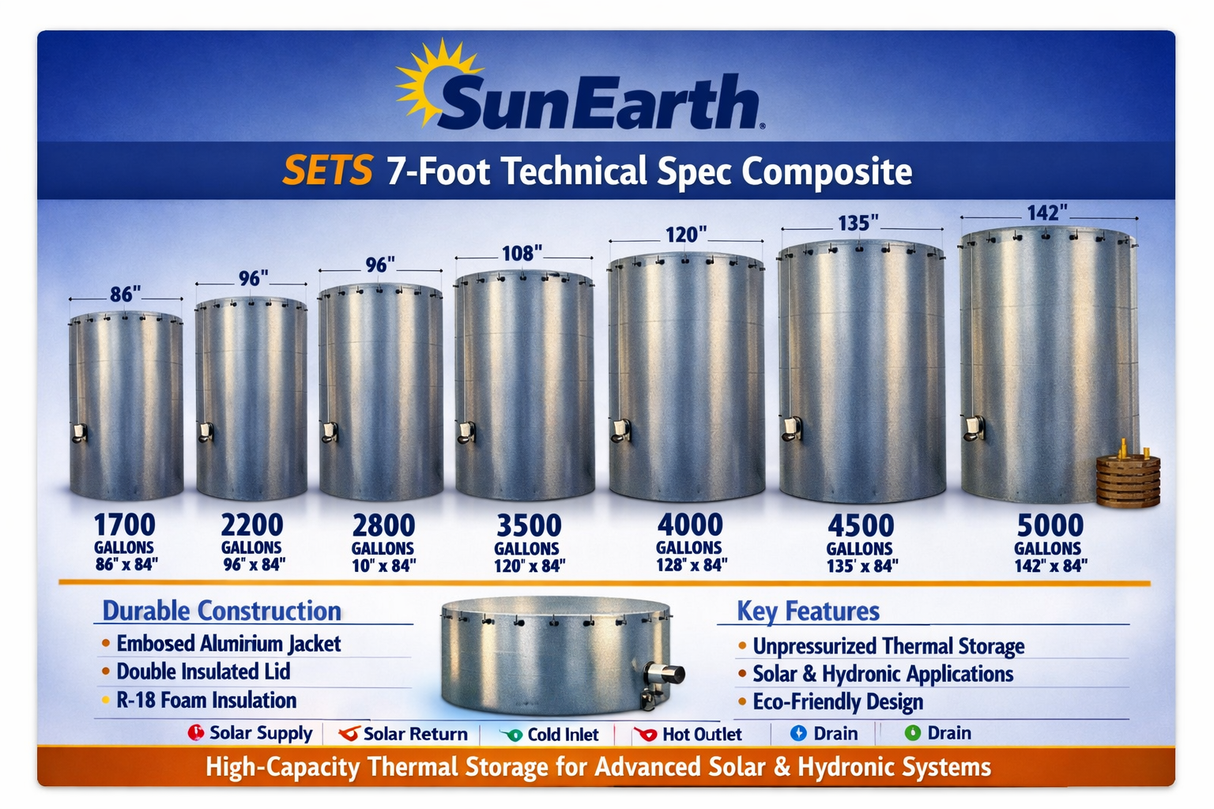 SunEarth 100010 Series Solar Storage Tanks | 4,5,6,7 ft Tank Heights