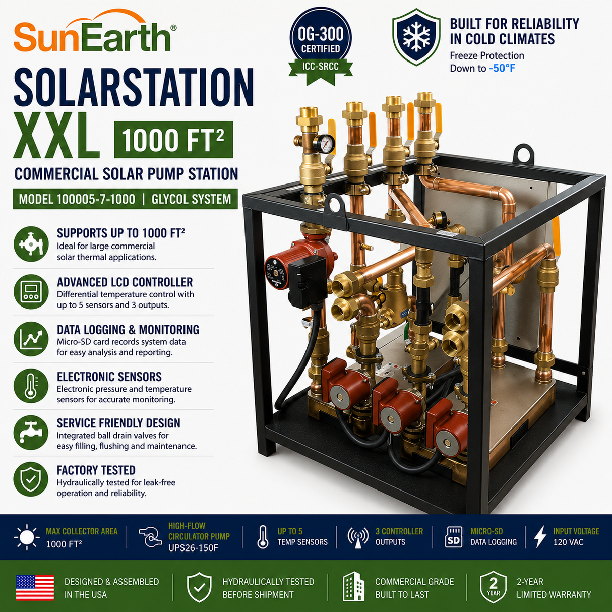 SunEarth SolarStation XXL Commercial Solar Pump Station – 1000 - 3000 ft² Glycol System