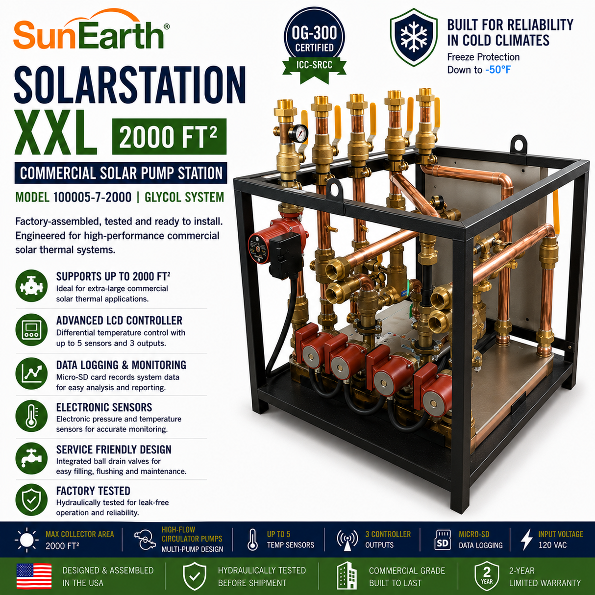 SunEarth SolarStation XXL Commercial Solar Pump Station – 1000 - 3000 ft² Glycol System