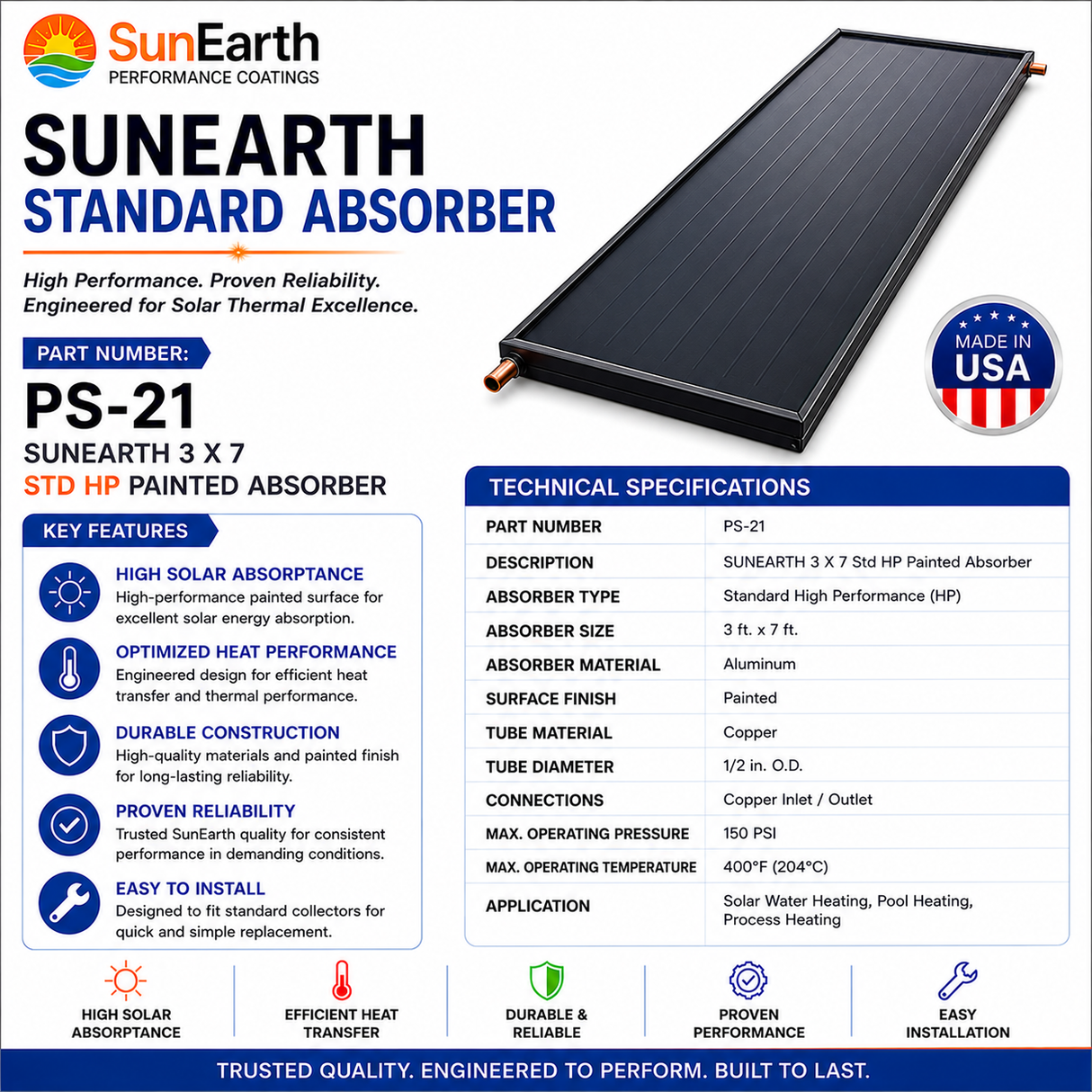 SunEarth Standard 3x7 HP Painted Absorber