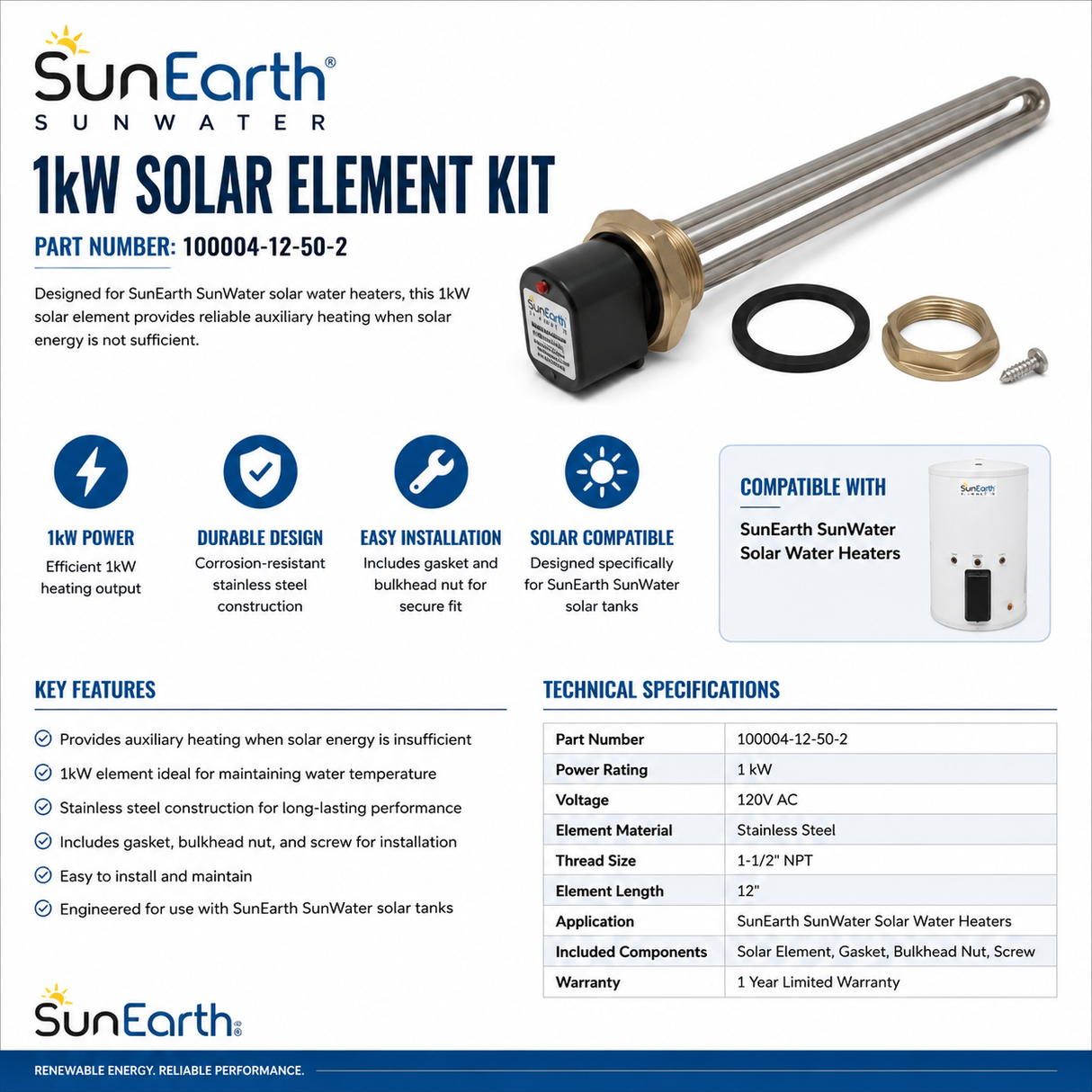 SunEarth SunWater 1kW Solar Element Kit