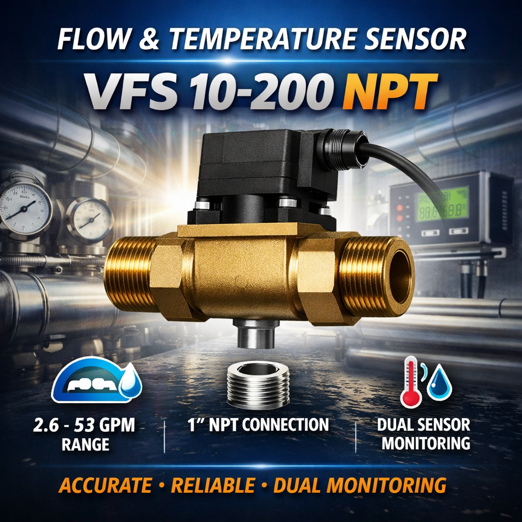 SunEarth VFS 10‑200 NPT Flow & Temperature Sensor