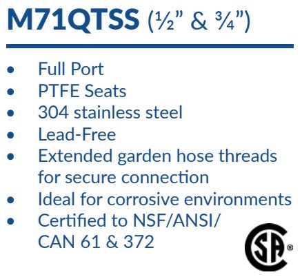 AV SignatureHD - Quarter Turn Stainless Steel Hose Bibb MIP (M71QTSS 1/2" & 3/4") Box Qty: 8 - 12