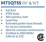 AV SignatureHD - Quarter Turn Stainless Steel Hose Bibb MIP (M71QTSS 1/2" & 3/4") Box Qty: 8 - 12
