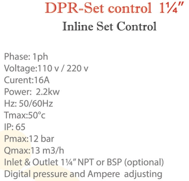 Gol DPR - Inline Set Control (1" & 1 1/4") NPT 115/220V50/60HZ  2.2Kw
