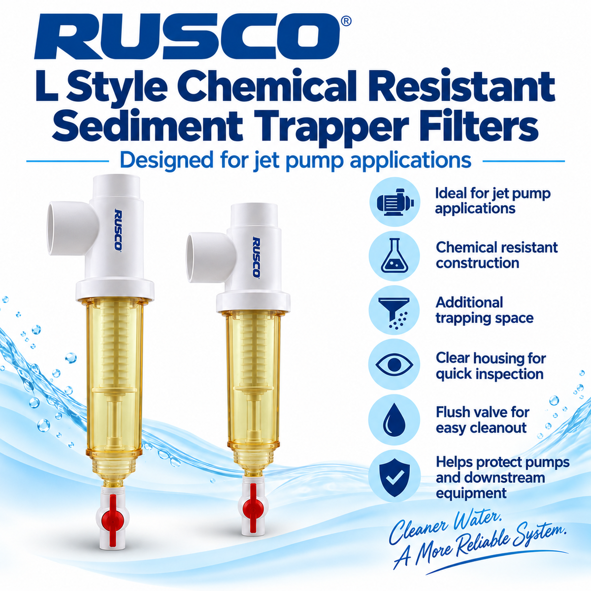 Rusco 1-1/2" L-Style Sediment Trapper Water Filters - Polyester & Stainless Steel Mesh Options