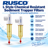 Rusco 1-1/2" L-Style Sediment Trapper Water Filters - Polyester & Stainless Steel Mesh Options