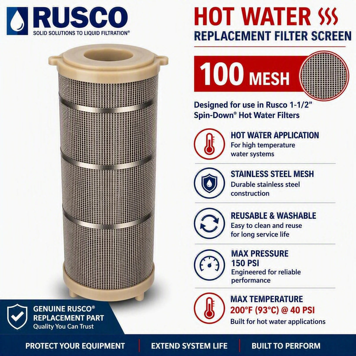Rusco 1-1/2" Spin-Down and Hot Water Filter Replacement Elements