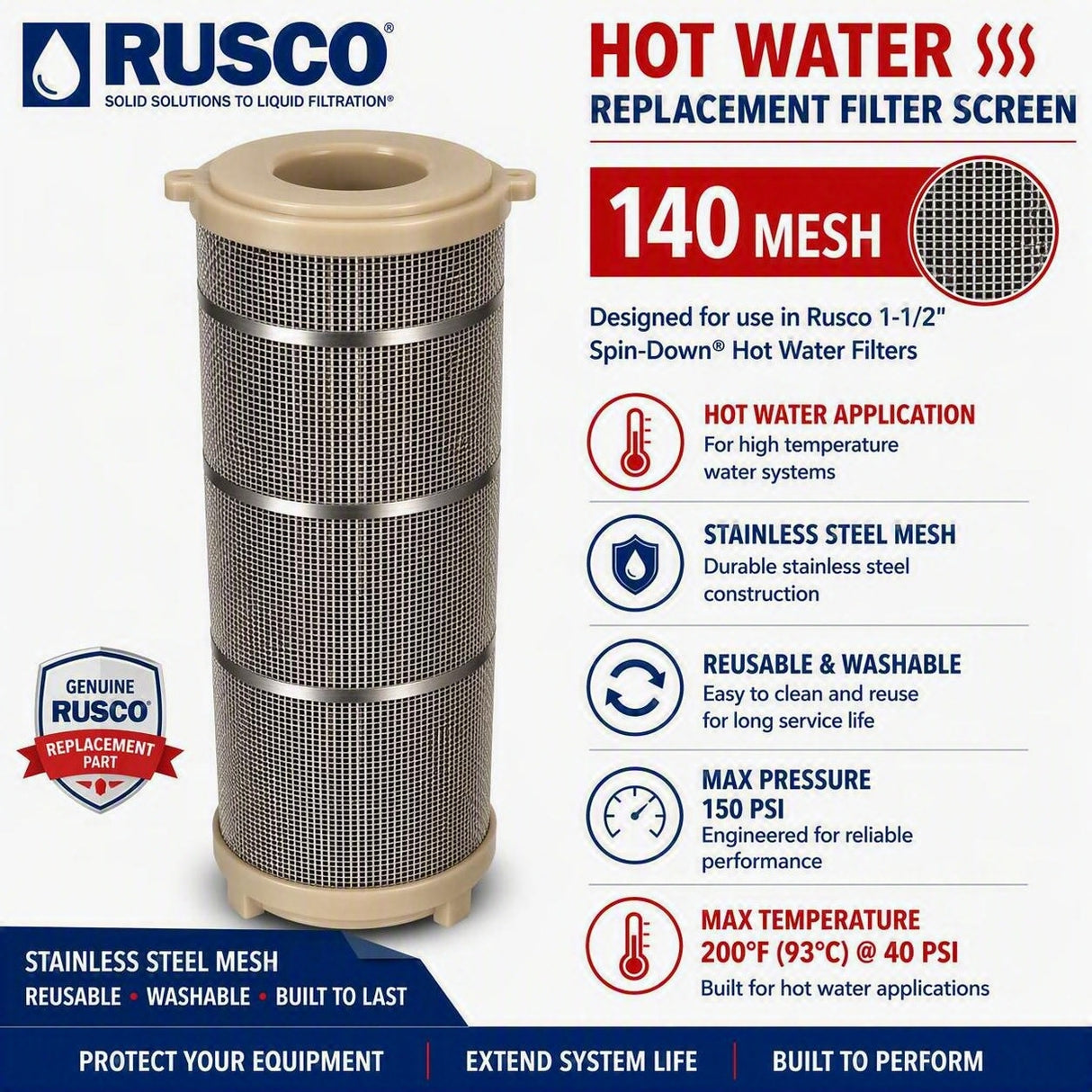 Rusco 1-1/2" Spin-Down and Hot Water Filter Replacement Elements