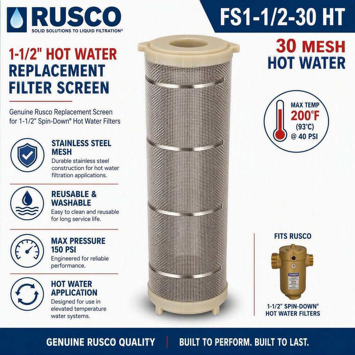 Rusco 1-1/2" Spin-Down and Hot Water Filter Replacement Elements