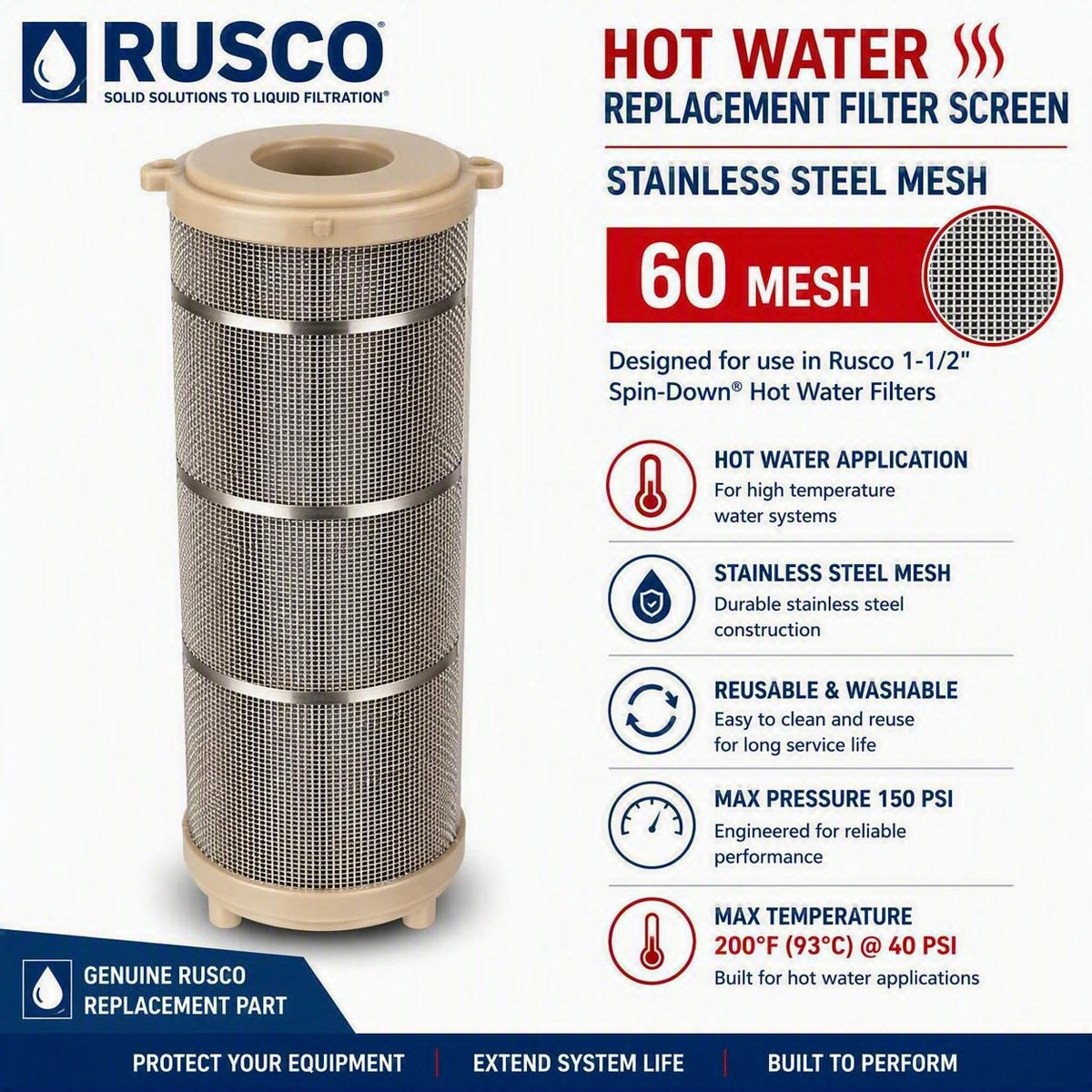 Rusco 1-1/2" Spin-Down and Hot Water Filter Replacement Elements