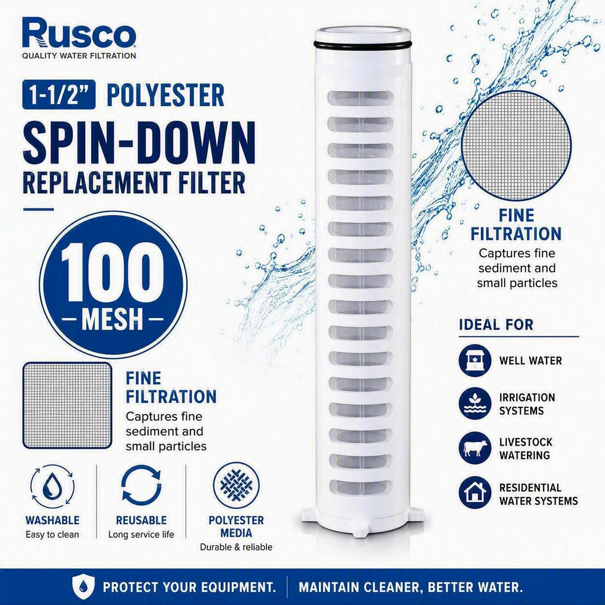 Rusco 1-1/2" Spin-Down and Hot Water Filter Replacement Elements