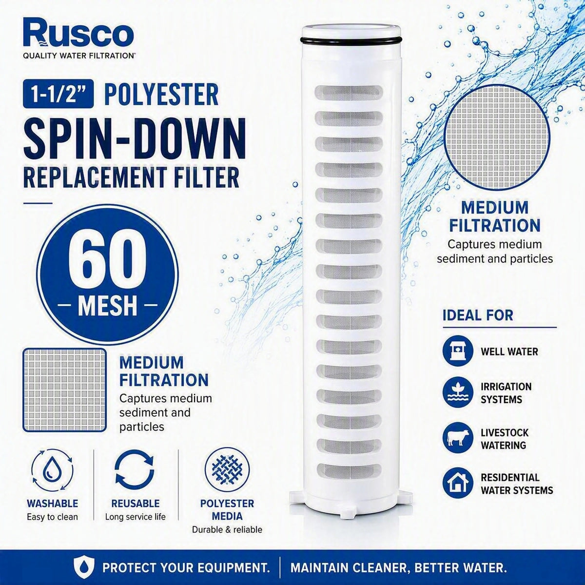 Rusco 1-1/2" Spin-Down and Hot Water Filter Replacement Elements