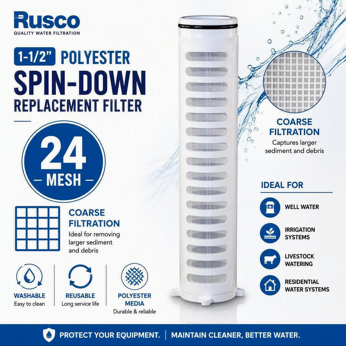 Rusco 1-1/2" Spin-Down and Hot Water Filter Replacement Elements