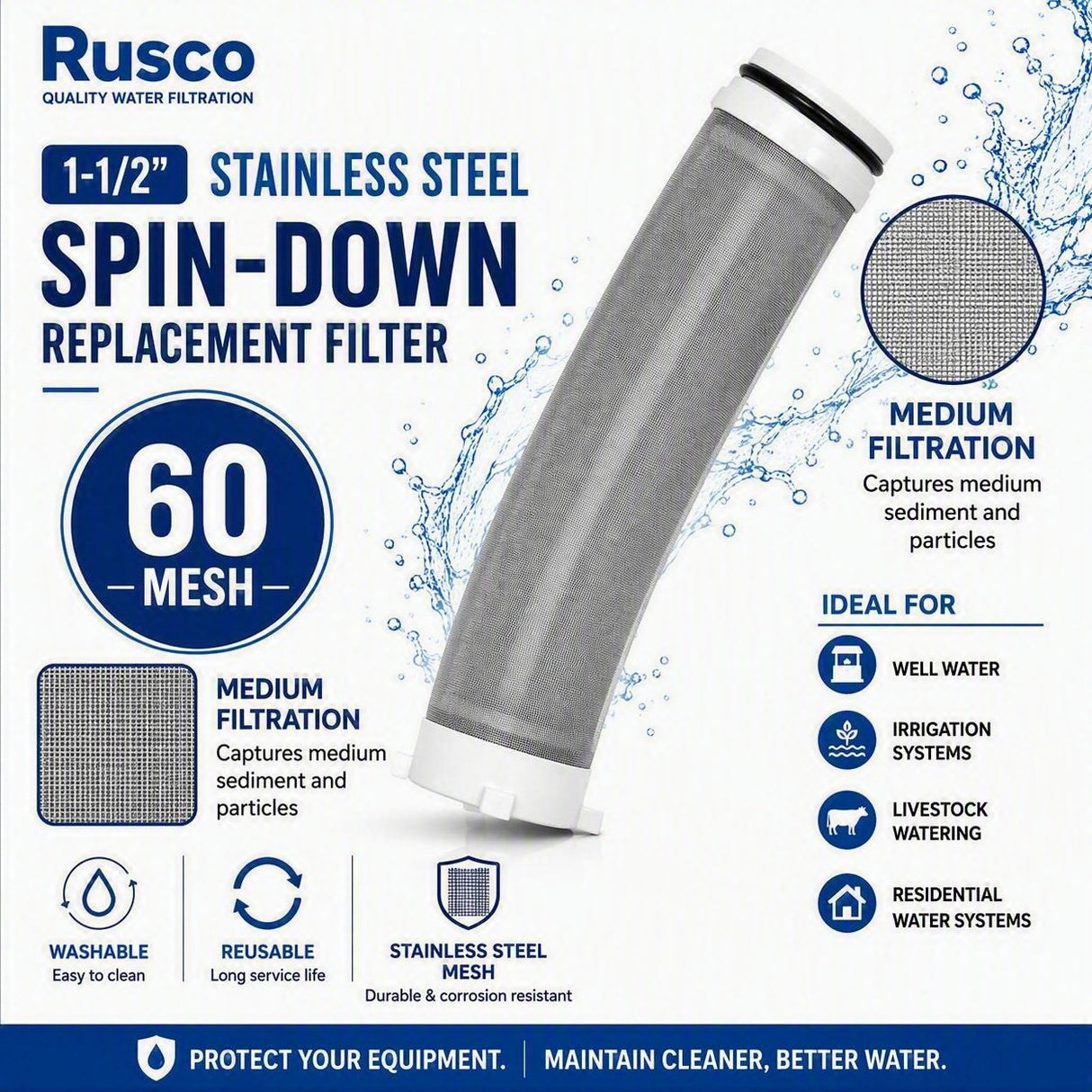 Rusco 1-1/2" Spin-Down and Hot Water Filter Replacement Elements