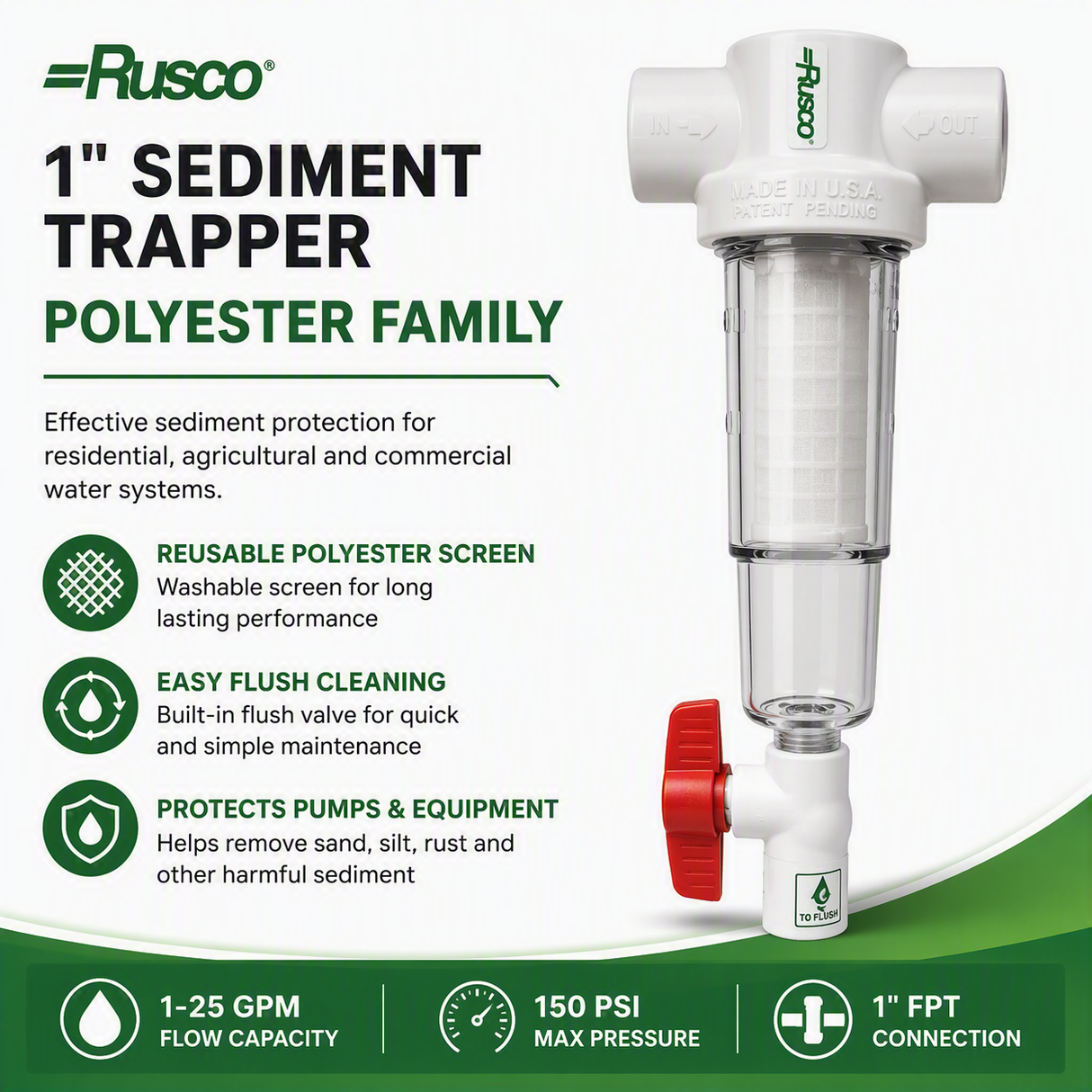 Rusco 1" Sediment Trapper Filters | Reusable Sediment Filtration Systems