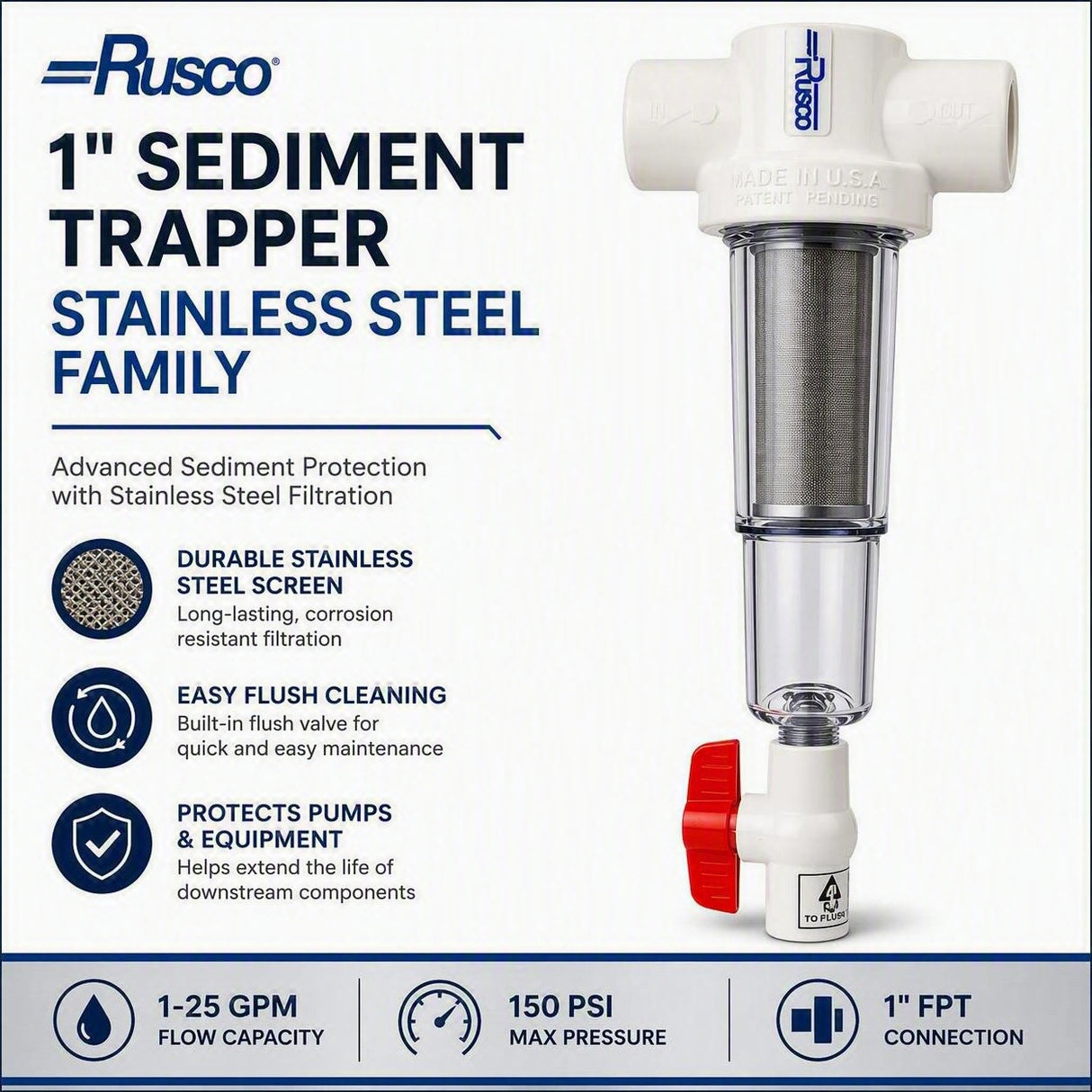 Rusco 1" Sediment Trapper Filters | Reusable Sediment Filtration Systems