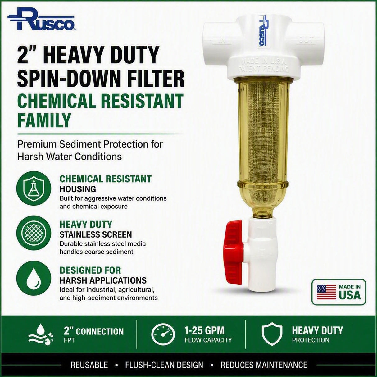 Rusco 2" Heavy Duty Spin-Down Filter | Stainless Steel & Chemical Resistant Models