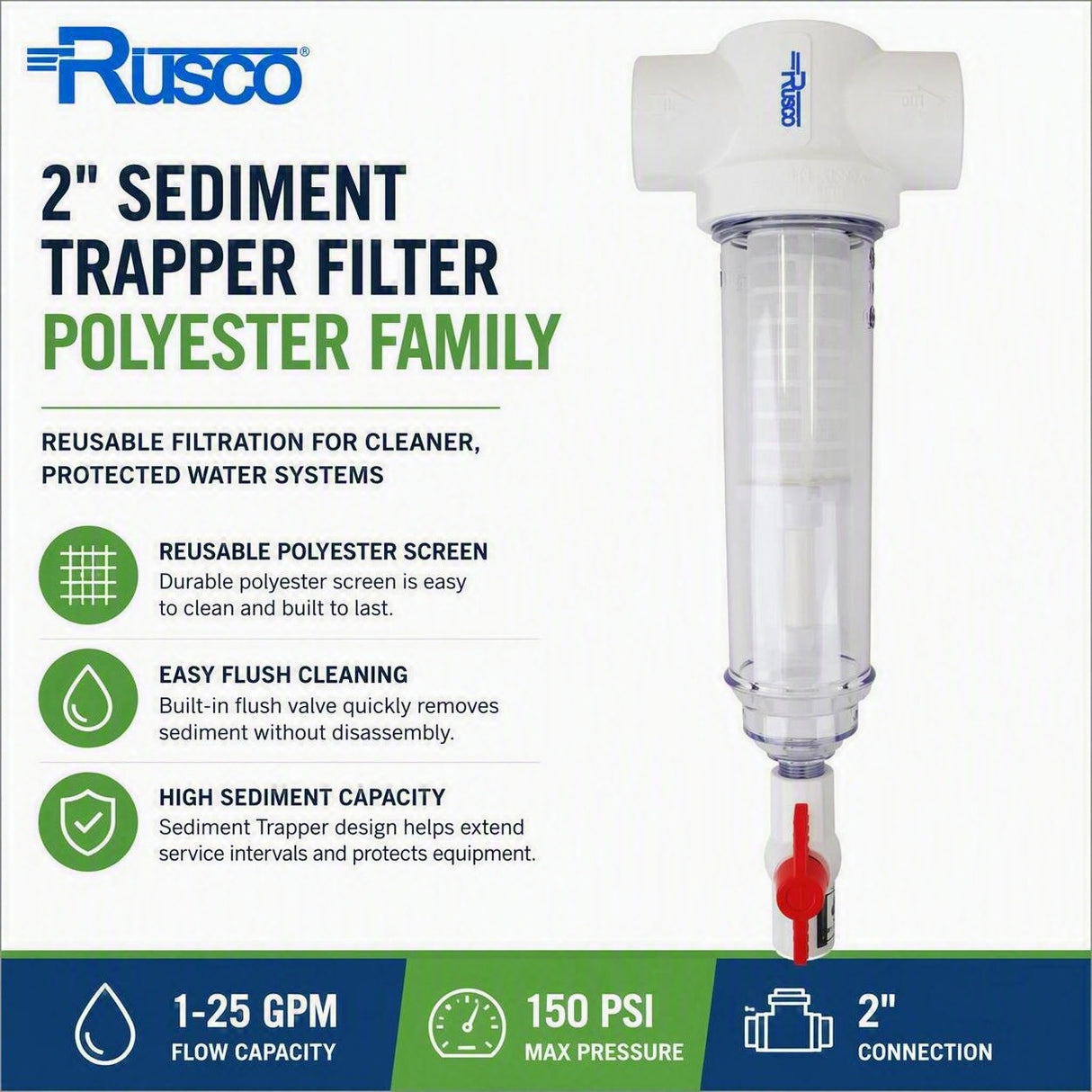 Rusco 2" Sediment Trapper Filters | Reusable Sediment Filtration Systems