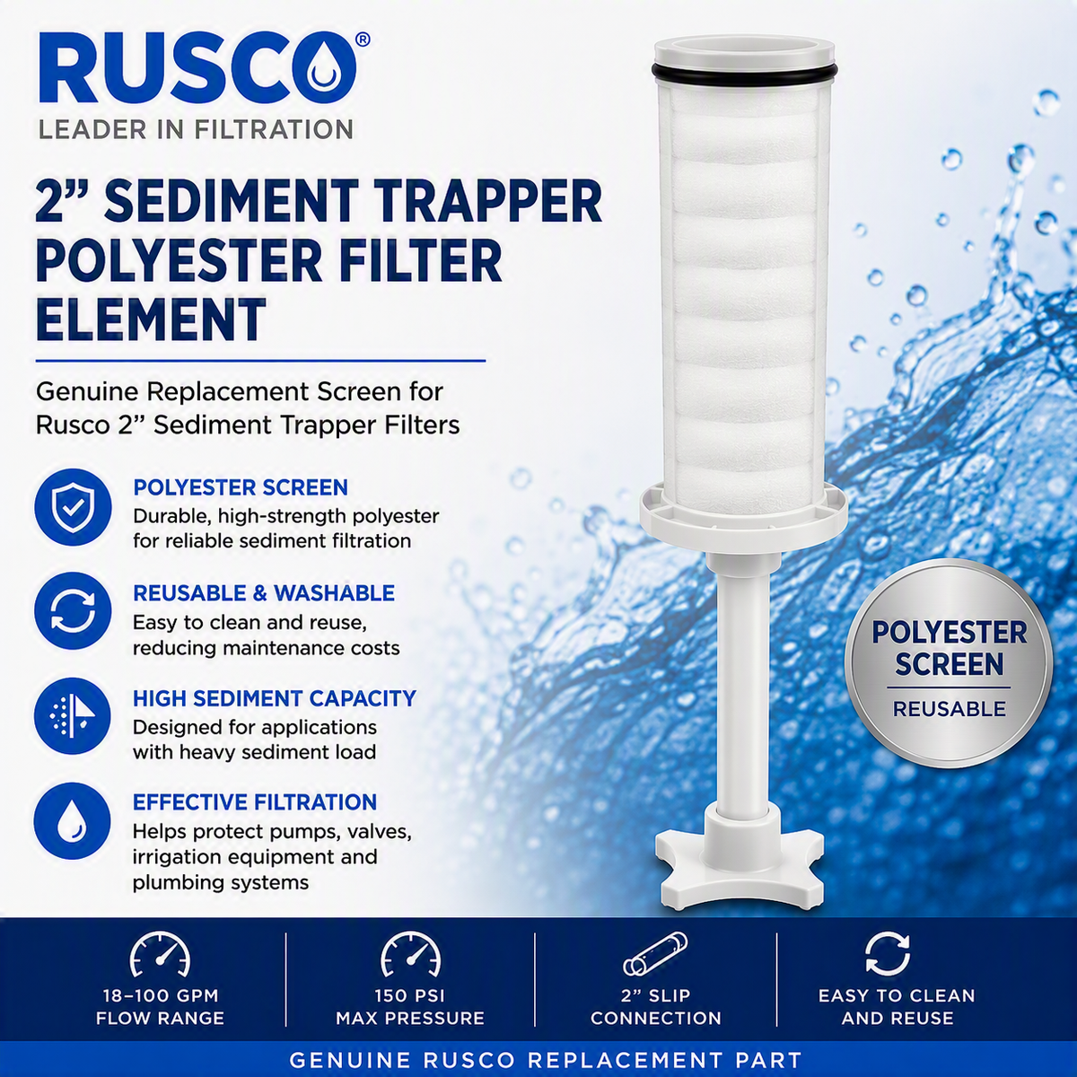 Rusco 2" Replacement Filter Screens | Multiple Mesh & Micron Ratings