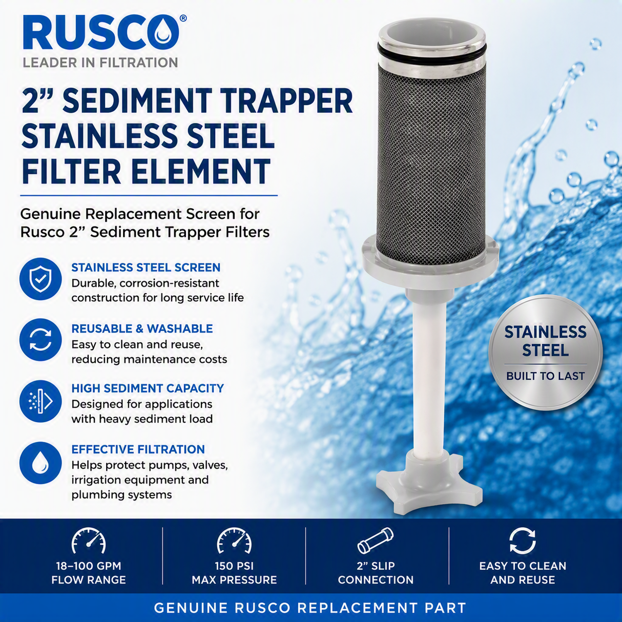 Rusco 2" Replacement Filter Screens | Multiple Mesh & Micron Ratings