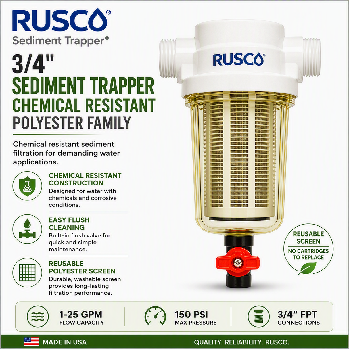 Rusco 3/4" Sediment Trapper Filters | Reusable Sediment Filtration Systems