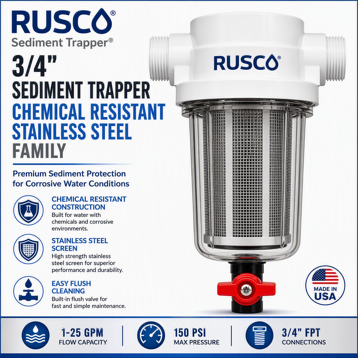 Rusco 3/4" Sediment Trapper Filters | Reusable Sediment Filtration Systems