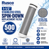 Rusco 1-1/2" Spin-Down Replacement Filter Element family — Polyester & Stainless Steel.