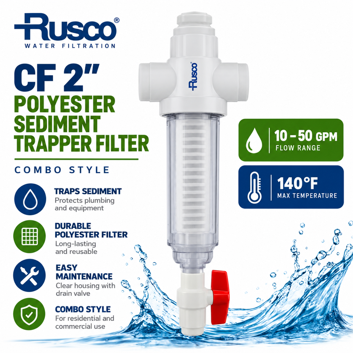 Rusco CF 2" Sediment Trapper Filter | Combo Style Sediment Filtration